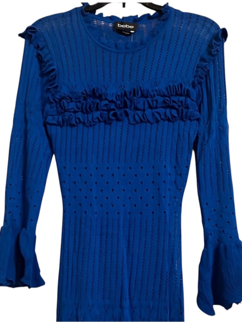 bebe Cobalt Blue Ruffle Knit Long Sleeve Top
